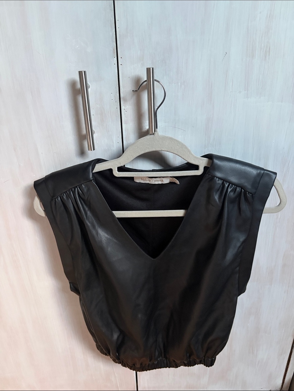 Bishop + Young Black Faux Leather V-Neck Cropped Top